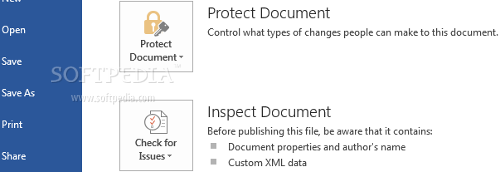 Showing the document information of MS Word 2013